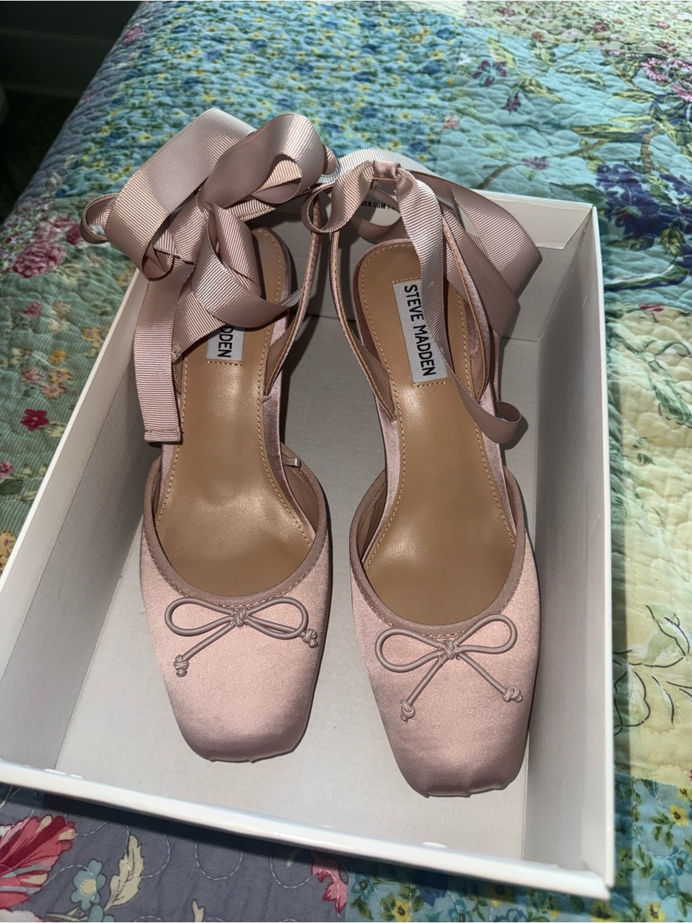 Steve Madden Dusty Pink Satin Ankle-Tie Ballet Flats